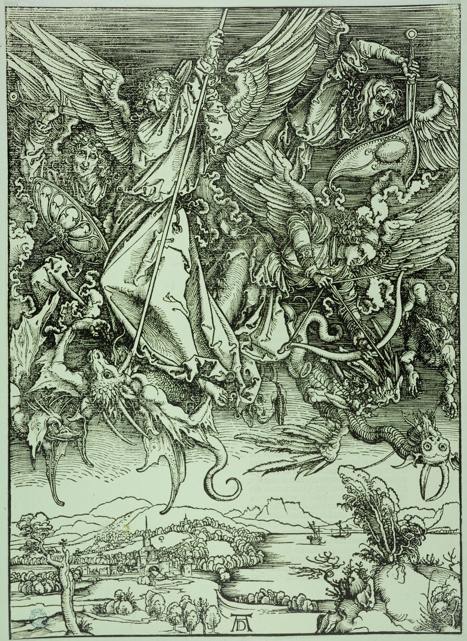 O Apocalipse (Edição latina): São Miguel a derrotar o Dragão (Bartsch 72) de Albrecht Dürer