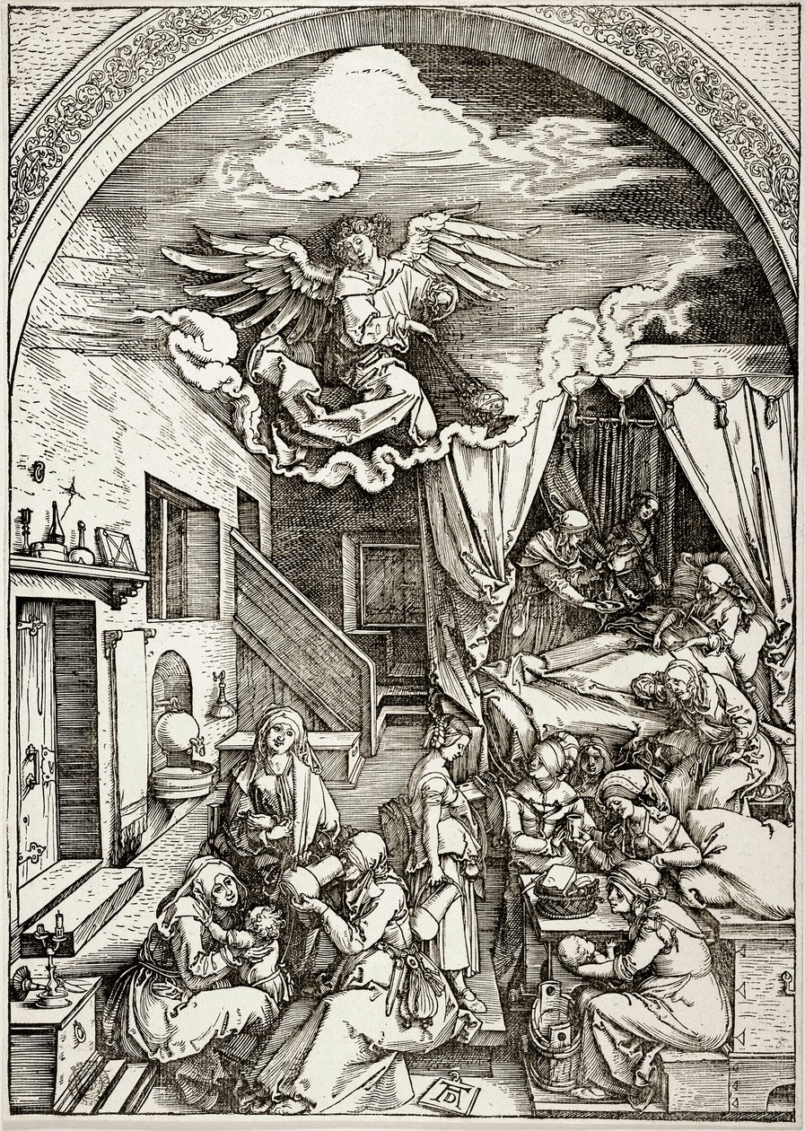 A Vida da Virgem: O Nascimento da Virgem (Bartsch 80) de Albrecht Dürer