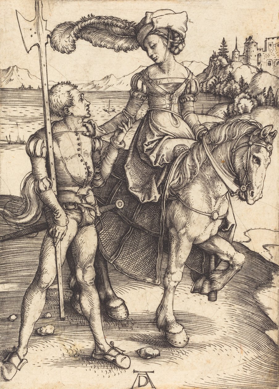 Dama a Cavalo e o Lansquenet, c. 1497. de Albrecht Dürer