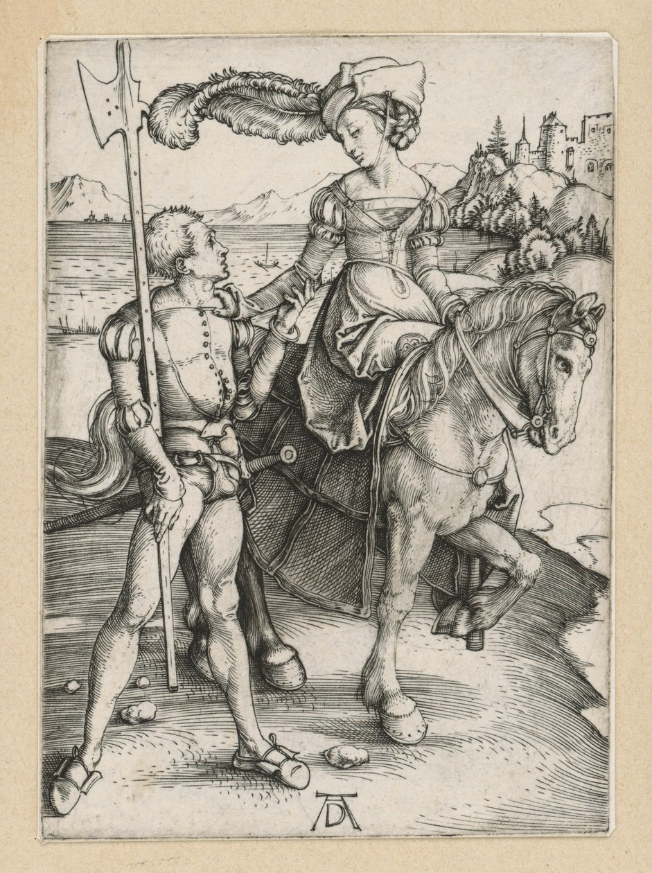 Lansquenete e jovem dama a cavalo de Albrecht Dürer