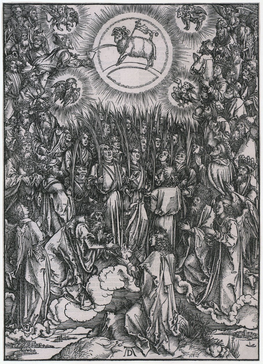 Hino de louvor dos Eleitos no Céu / Adoração do Cordeiro, Figura XII, folha 14 da série «O Apocalipse» de Albrecht Dürer