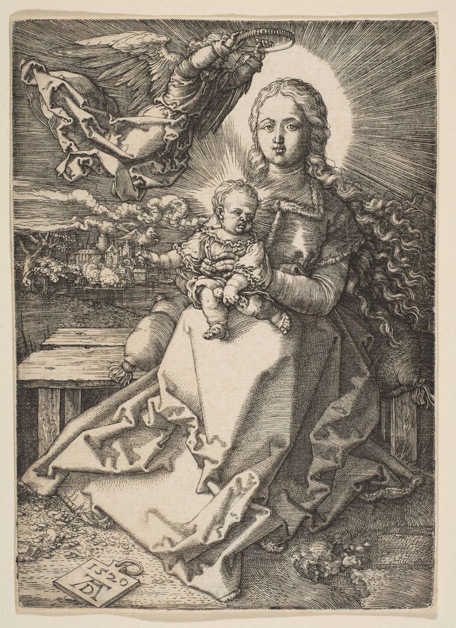 A Virgem Coroada por um Anjo de Albrecht Dürer