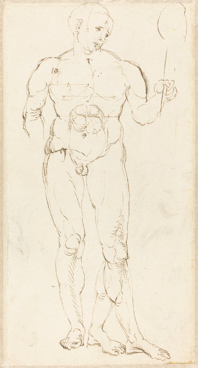 Nu masculino segurando um espelho [reto] de Albrecht Dürer