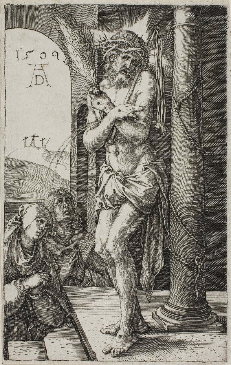 Homem das Dores pela Coluna, frontispício da Paixão Gravada, de Albrecht Dürer