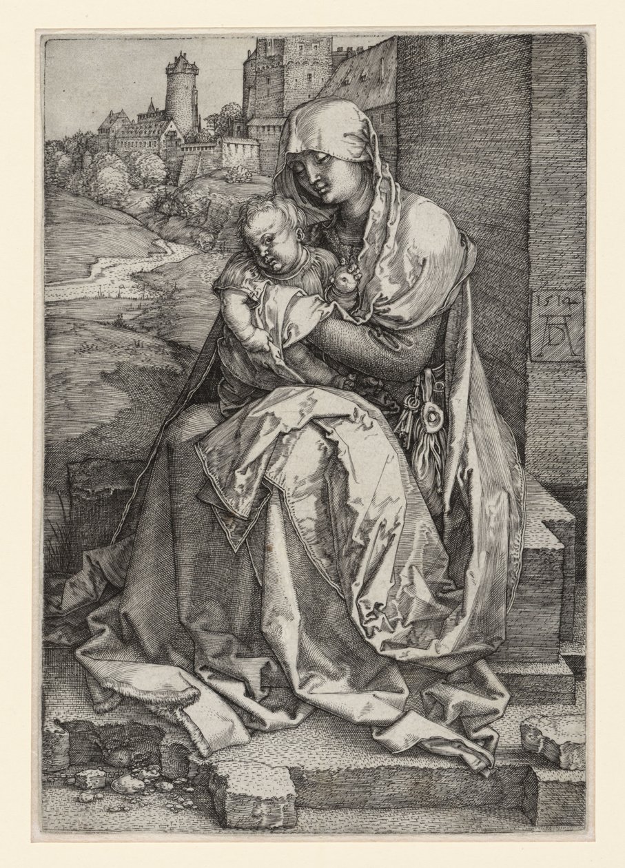Maria sentada com o Menino diante de um muro de Albrecht Dürer
