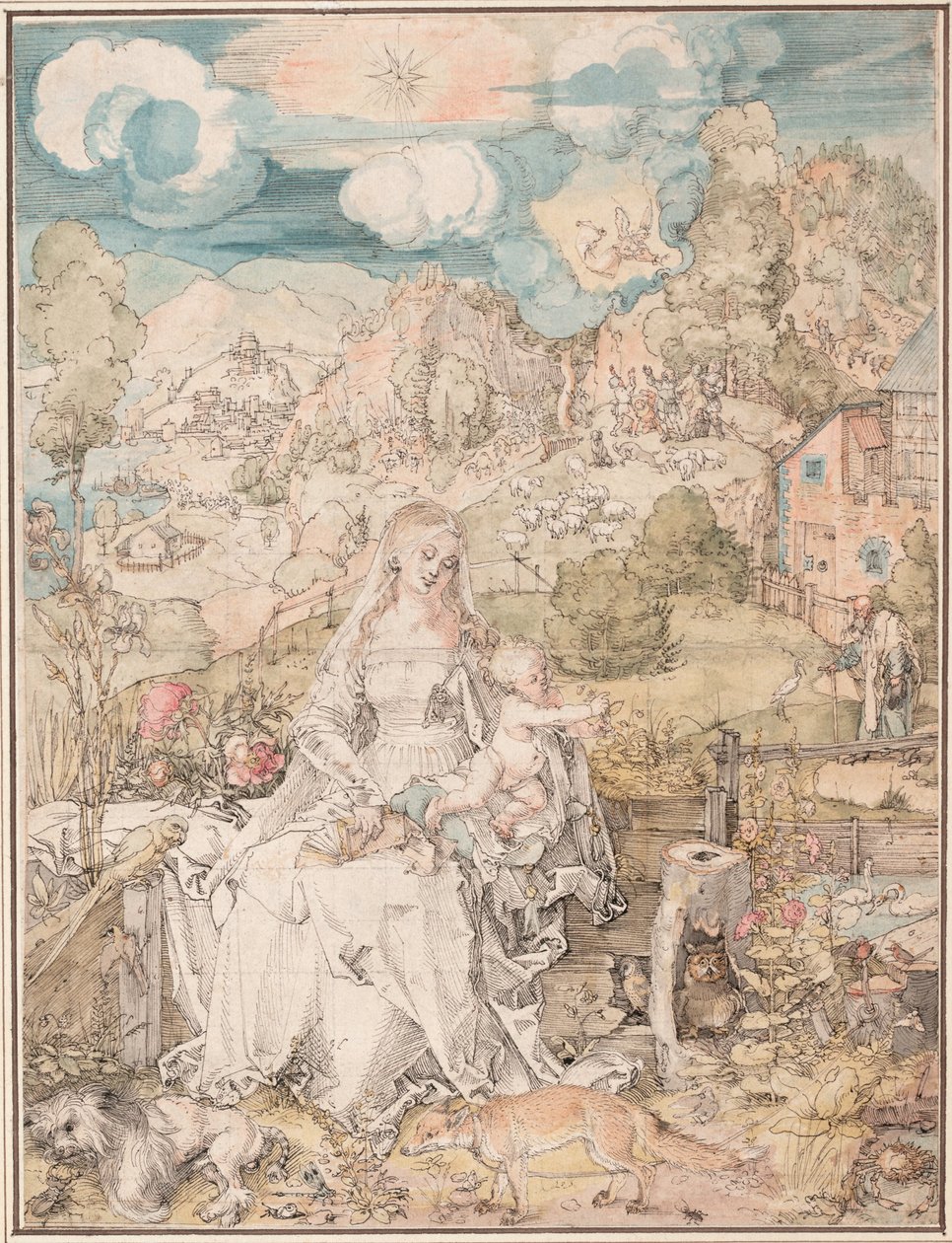 Maria entre uma multidão de animais, c. 1503 de Albrecht Dürer