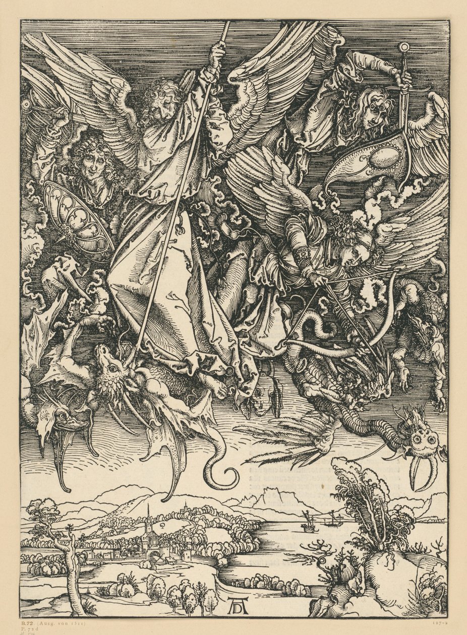 A luta de Miguel com o dragão (Apocalipse) de Albrecht Dürer