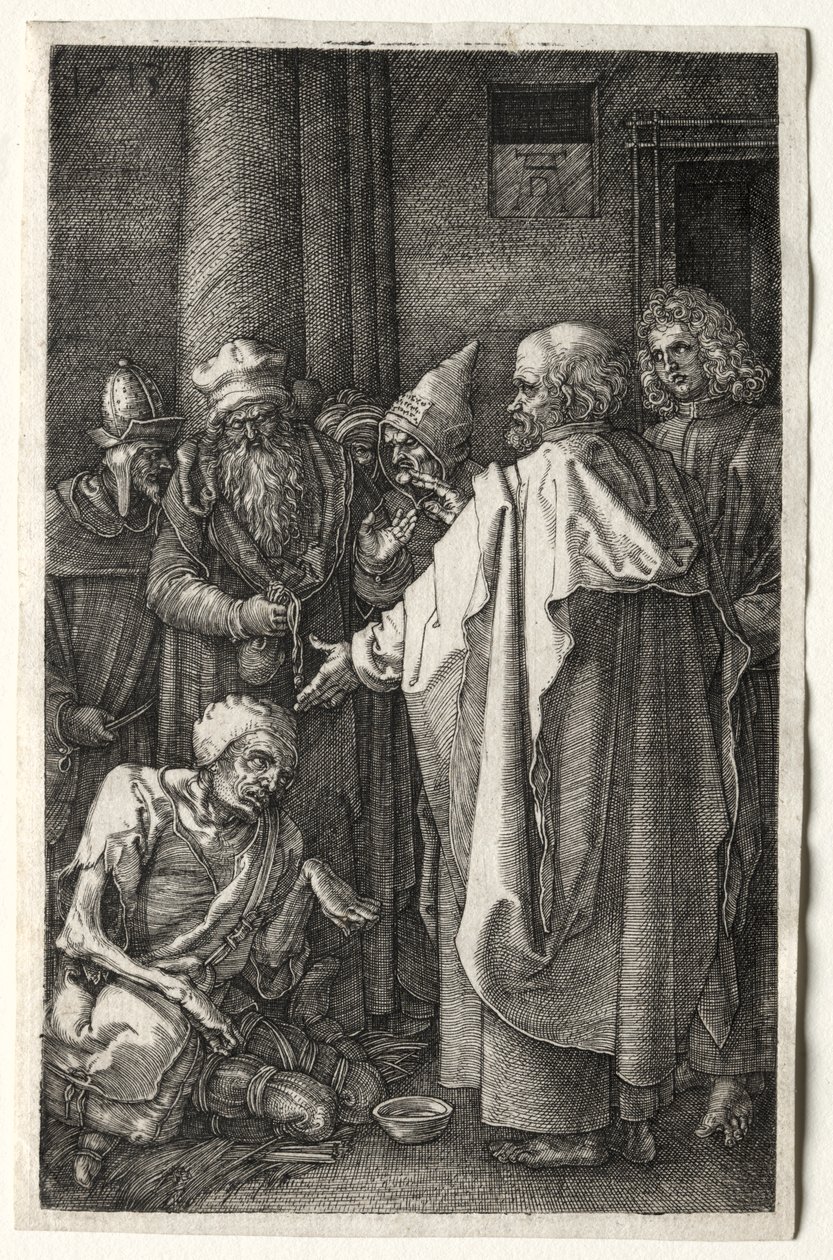 Pedro e João curando o aleijado no portão do templo de Albrecht Dürer