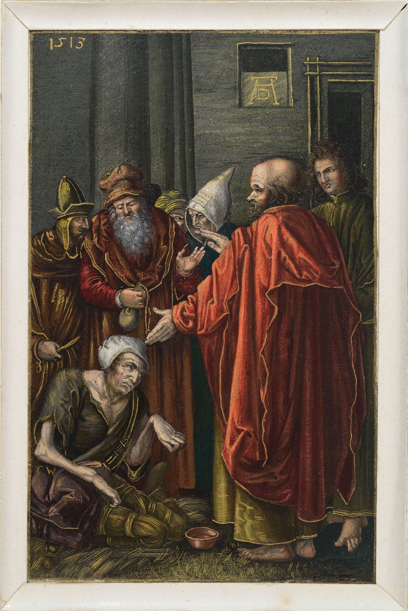 Pedro e João curando um mendigo coxo no templo de Albrecht Dürer