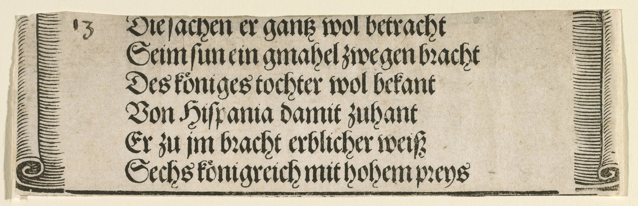 Texto impresso para "O noivado de Filipe, o Belo com Joana de Castela" de Albrecht Dürer