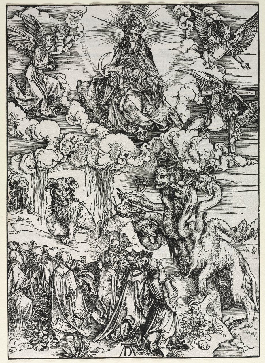 Revelação de São João: Besta com chifres de carneiro, 1511. de Albrecht Dürer