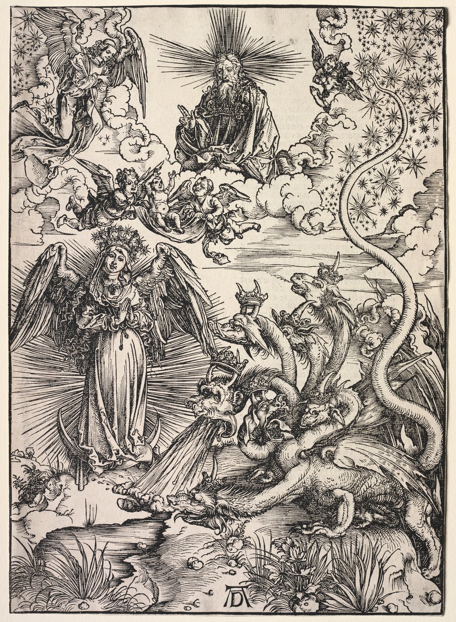 Revelação de São João: A Mulher Vestida de Sol, 1511. de Albrecht Dürer