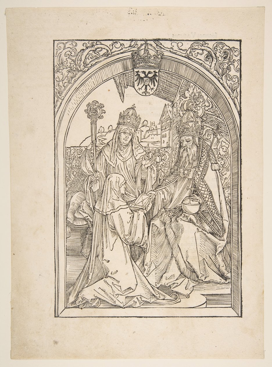 Rosvitha Apresentando as Comédias ao Imperador Otto I. ilustração da Ópera Hrosvi....n.d. de Albrecht Dürer