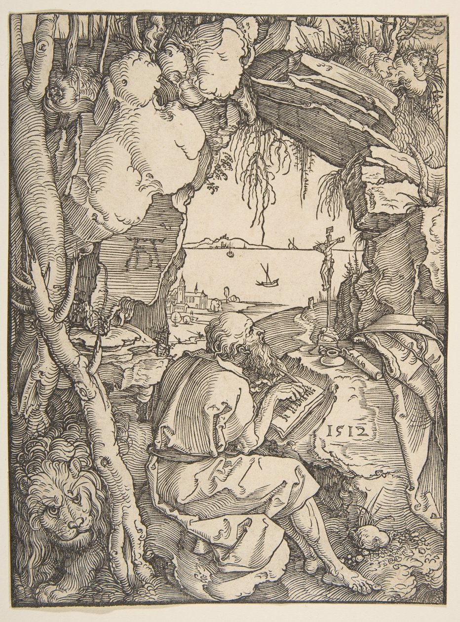 São Jerônimo em uma caverna, 1512. de Albrecht Dürer
