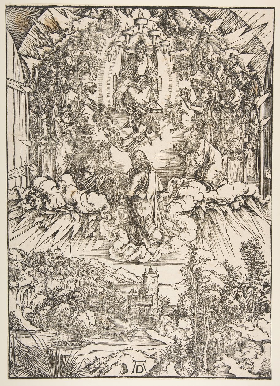 São João diante de Deus e dos Anciãos, de The Apocalypse, ca. 1496 de Albrecht Dürer