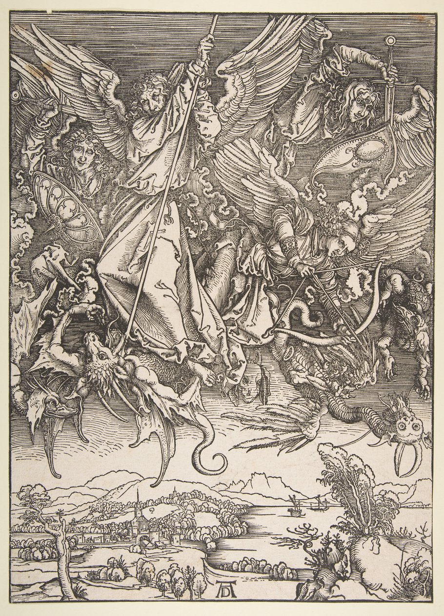 São Miguel a combater o dragão, de «O Apocalipse» de Albrecht Dürer