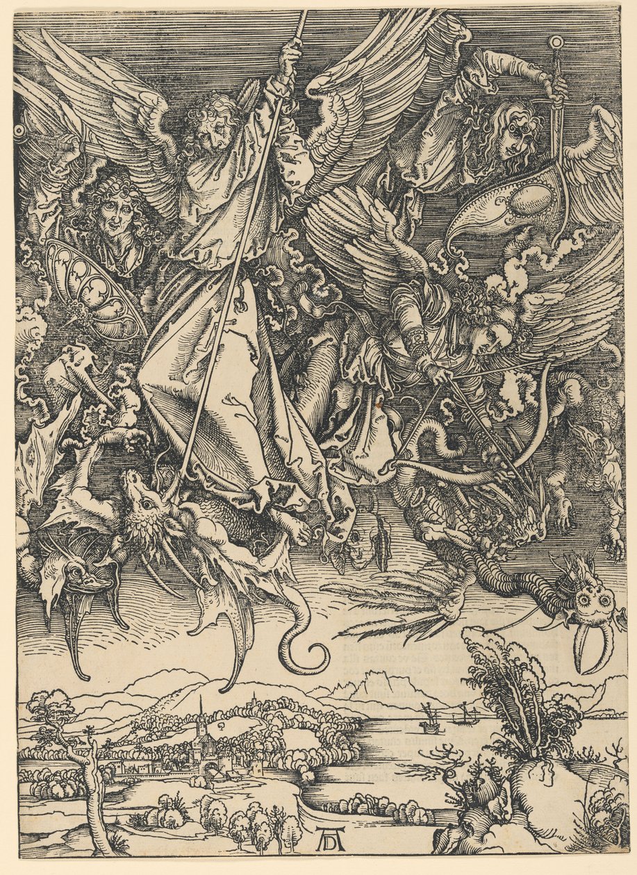 São Miguel a combater o dragão, da série «O Apocalipse» de Albrecht Dürer