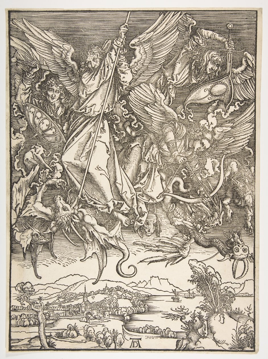 São Miguel e o dragão, de The Apocalypse, ca. 1498 de Albrecht Dürer
