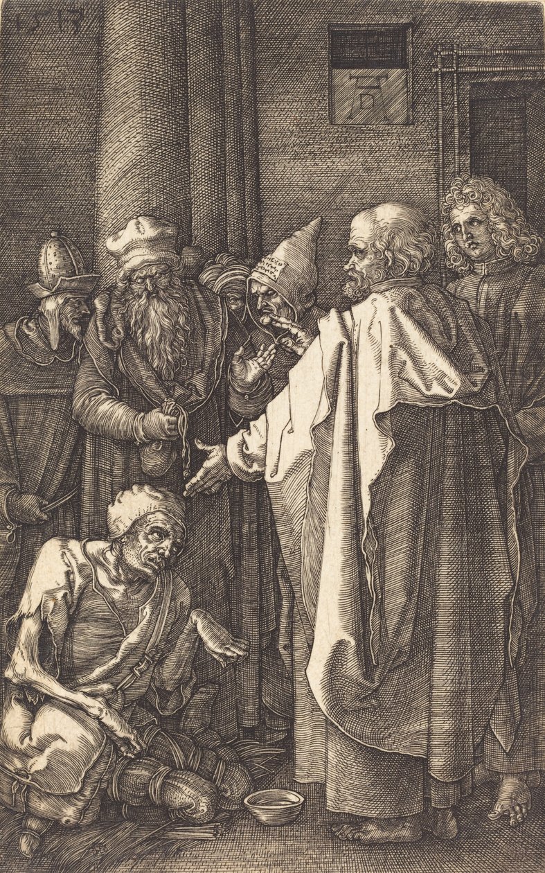 São Pedro e São João curando um aleijado no portão do templo, 1513. de Albrecht Dürer