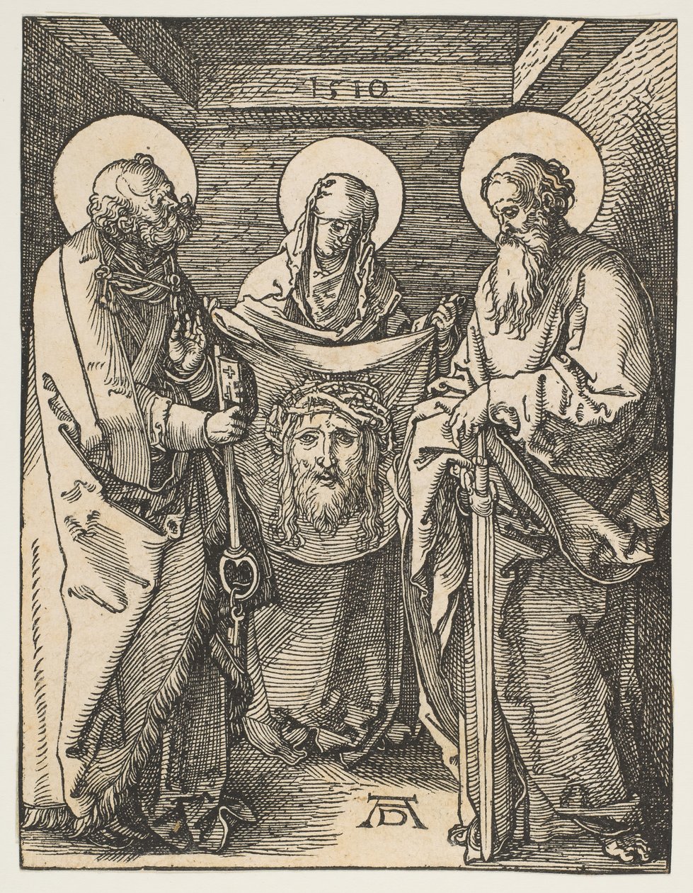 Santa Verônica entre São Pedro e Paulo, de A Pequena Paixão, 1510. de Albrecht Dürer
