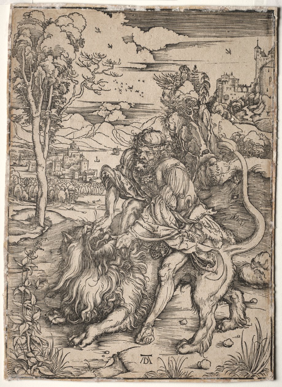 Sansão matando o leão, c. 1496-1497. de Albrecht Dürer