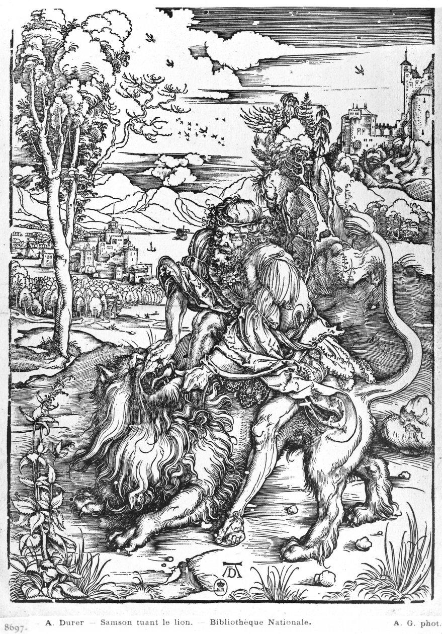 Sansão matando o leão, c.1496-98 de Albrecht Dürer