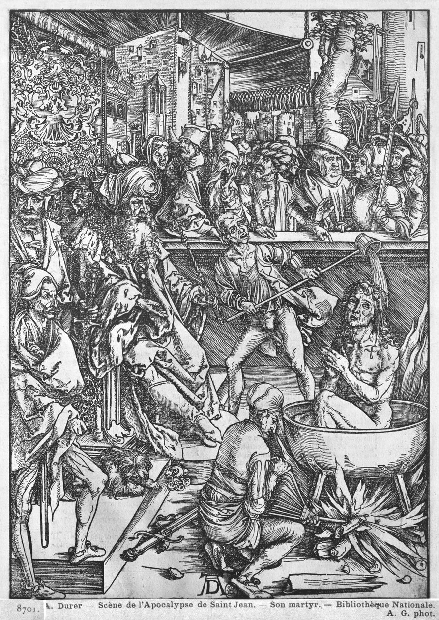 Cena do Apocalipse, O martírio de São João Evangelista, edição latina, 1511 de Albrecht Dürer