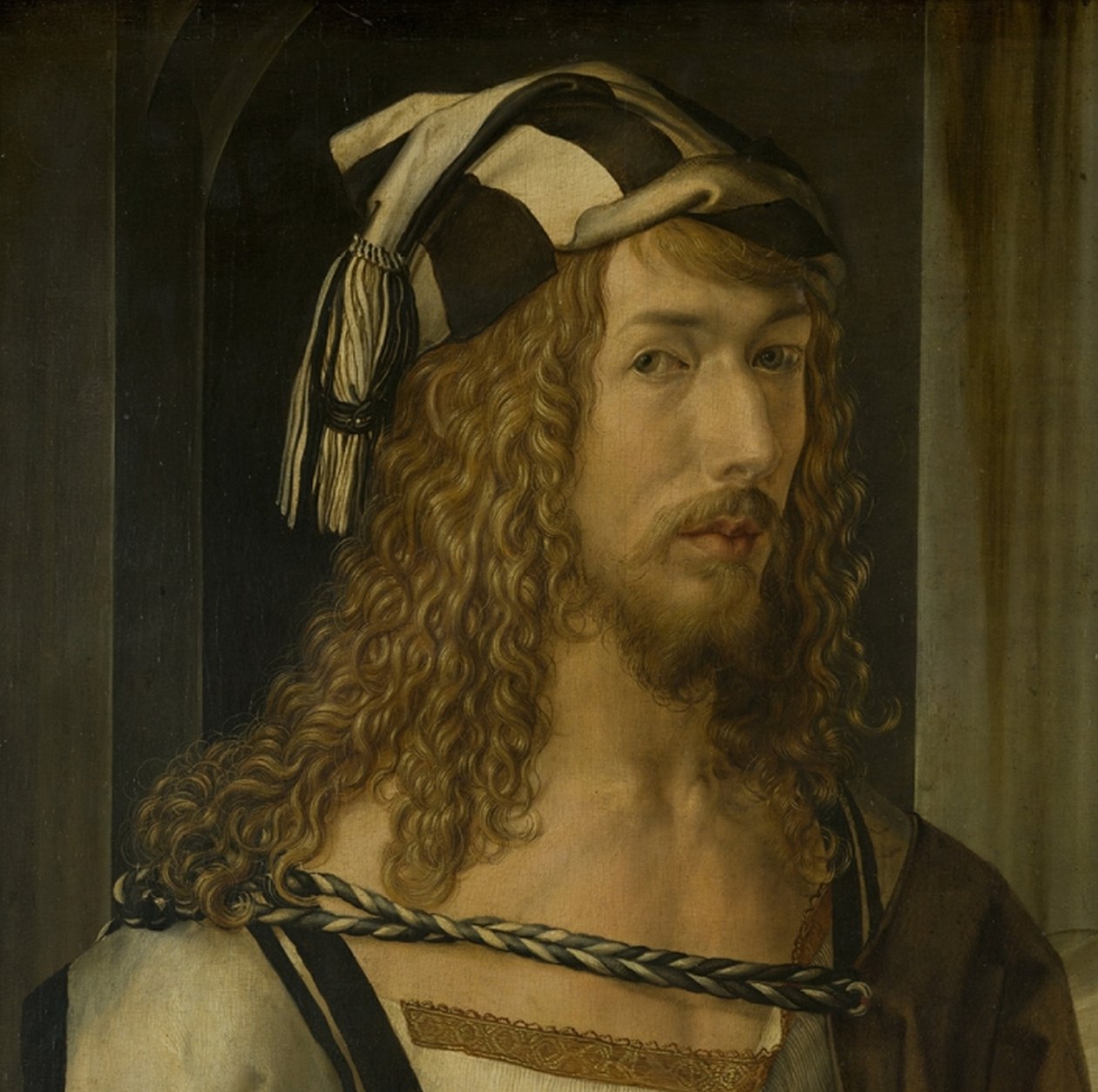 Autorretrato (Madrid), pormenor da cabeça de Albrecht Dürer