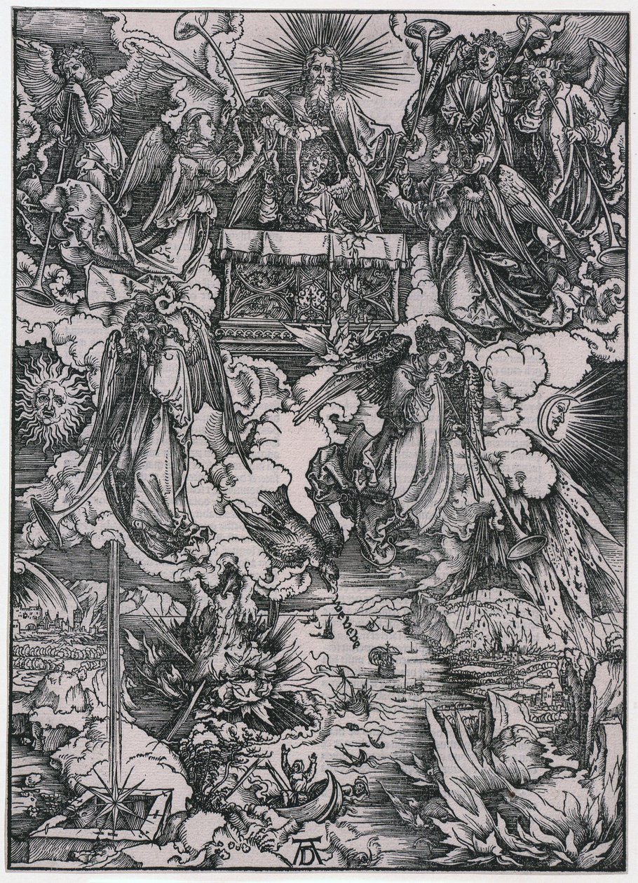 Sete anjos com trombetas, figura VI, prancha 8 da série «O Apocalipse» de Albrecht Dürer