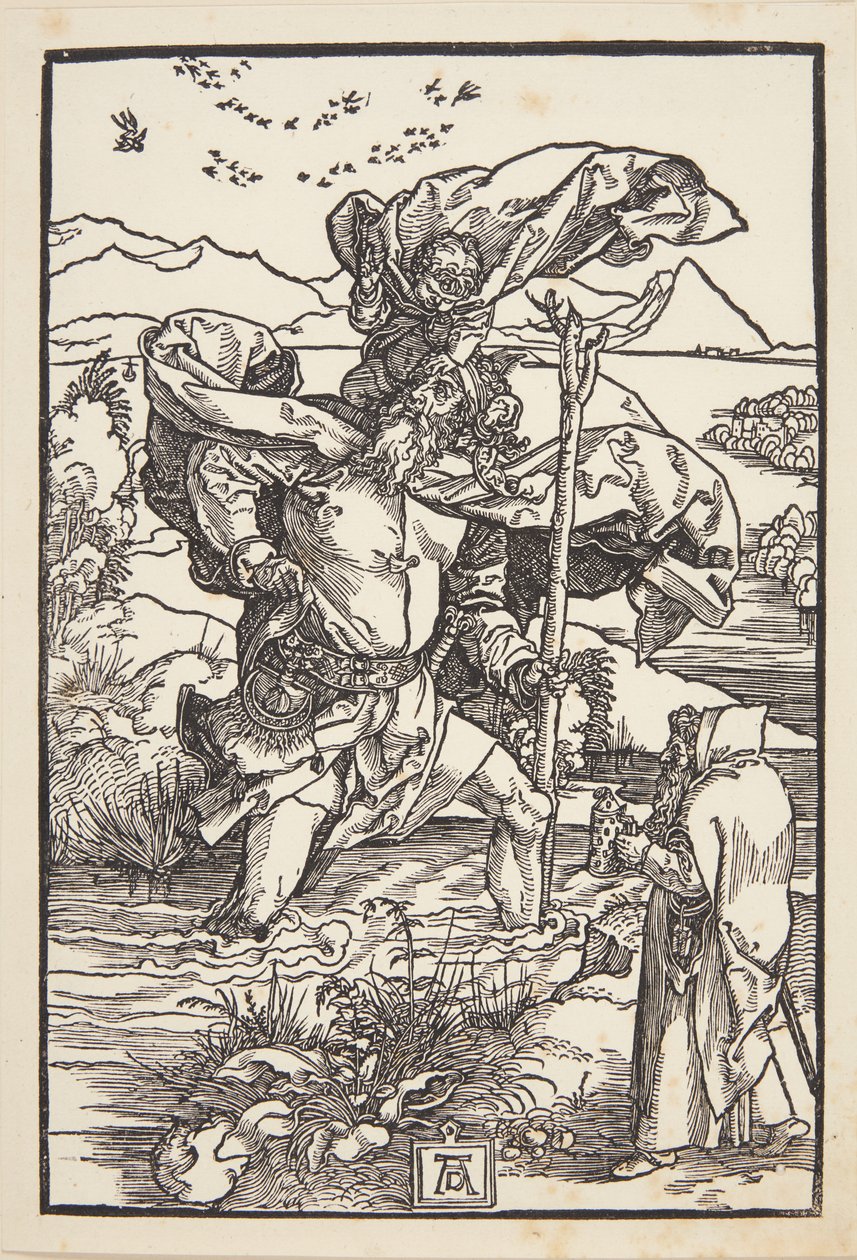 São Cristóvão no deserto com um voo de pássaros de Albrecht Dürer