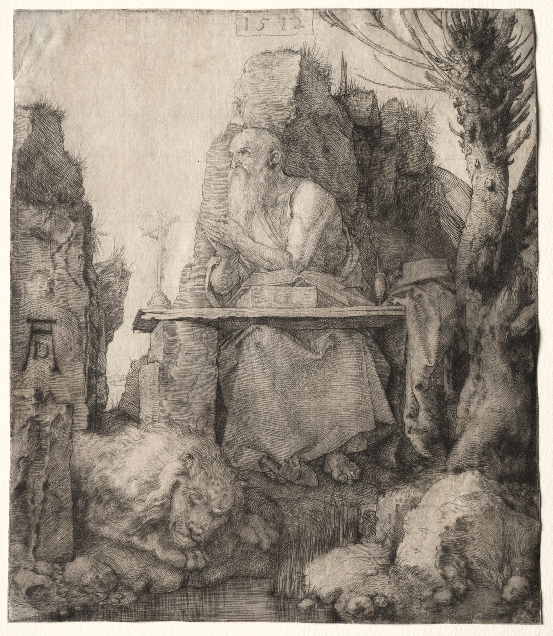 São Jerônimo sentado perto de um salgueiro Pollard de Albrecht Dürer