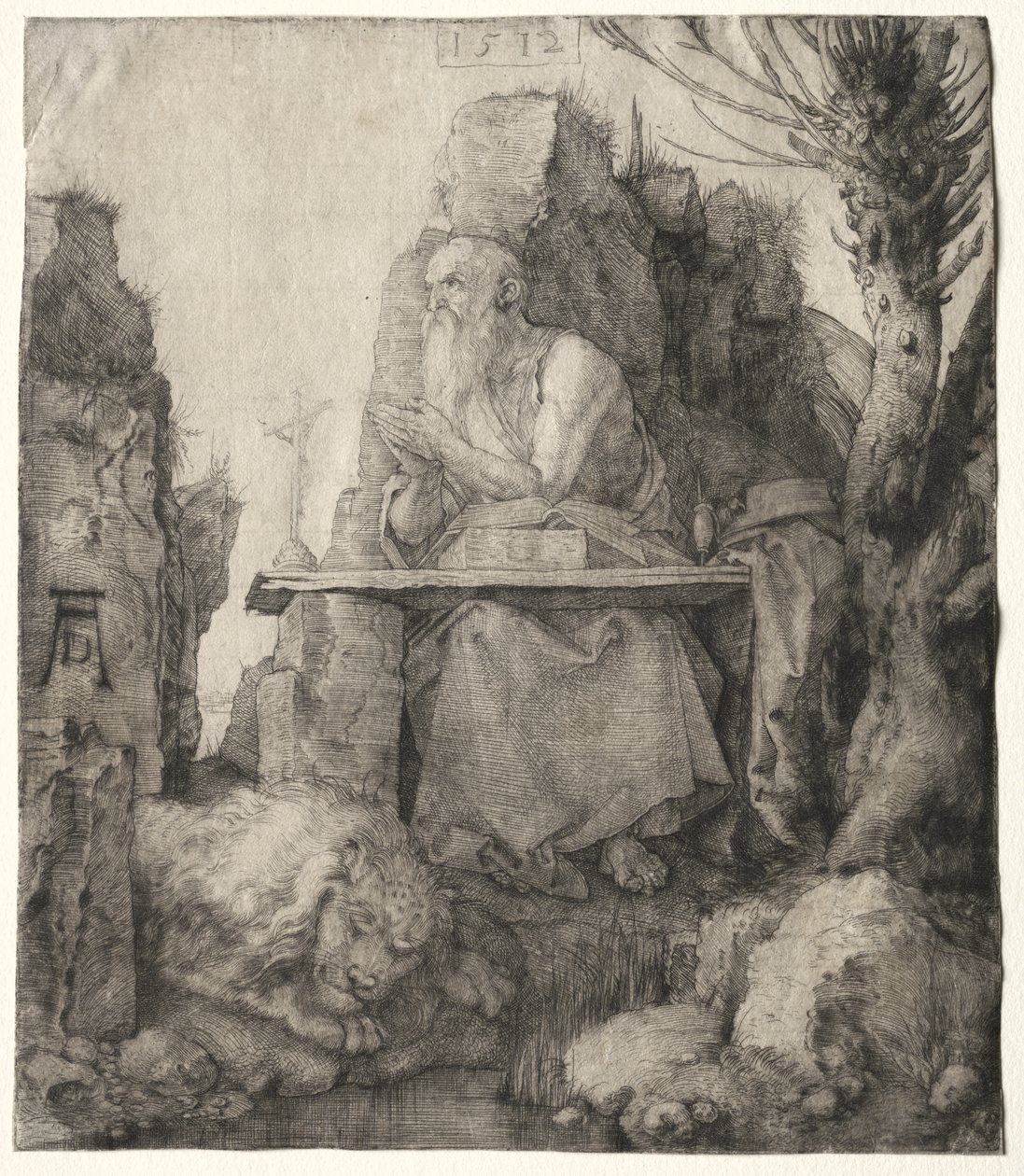 São Jerônimo sentado perto de um salgueiro Pollard de Albrecht Dürer