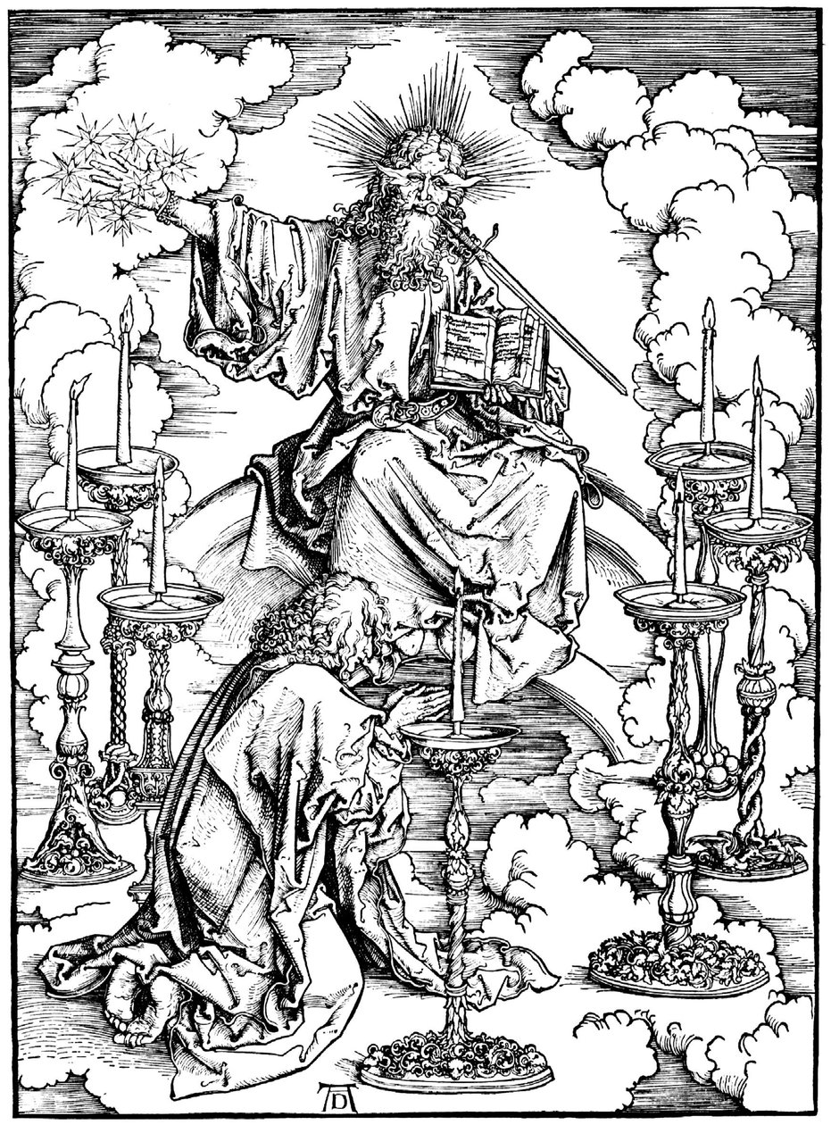 A Visão de São João de Cristo e os Sete Castiçais do Apocalipse, c. 1497 de Albrecht Dürer