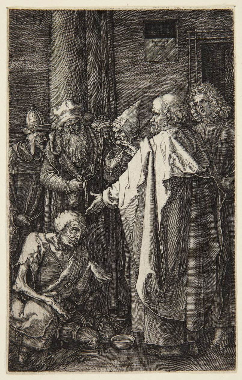 São Pedro e São João a curar o coxo (série «A Paixão», gravada) de Albrecht Dürer