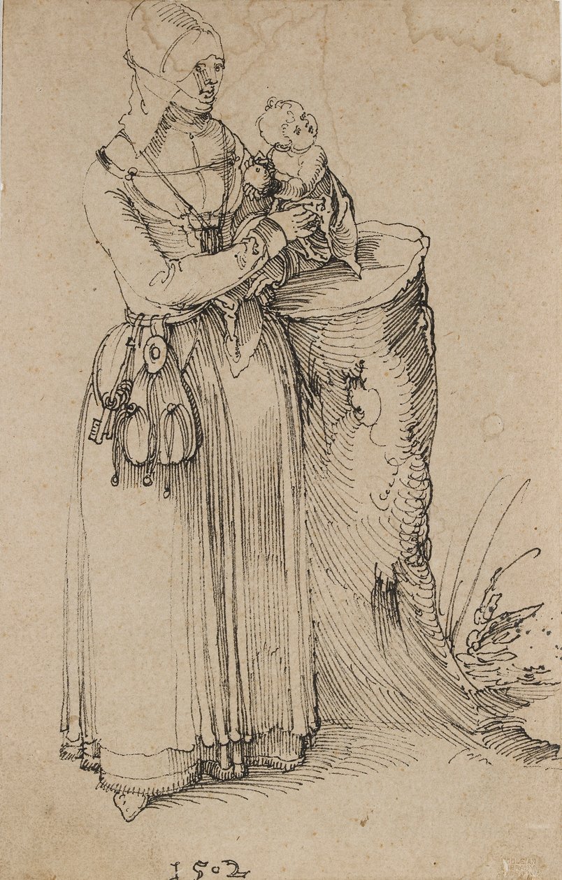 Figura em pé de uma mulher segurando uma criança, 1502 de Albrecht Dürer