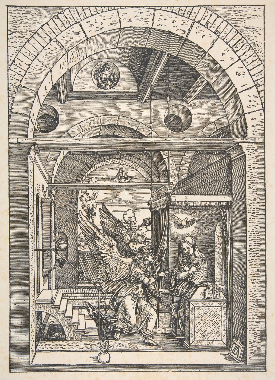 A Anunciação, de A Vida da Virgem, Edição Latina, 1511.nd de Albrecht Dürer