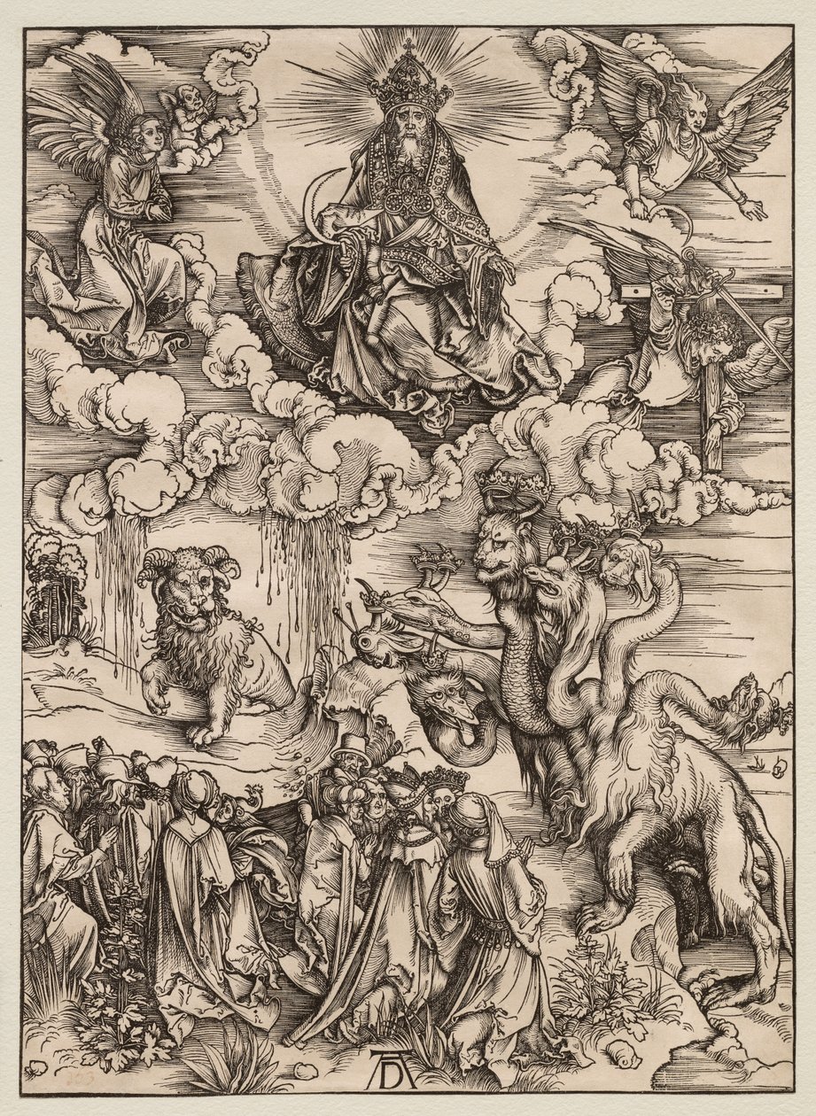 O Apocalipse: a besta com dois chifres como um cordeiro de Albrecht Dürer