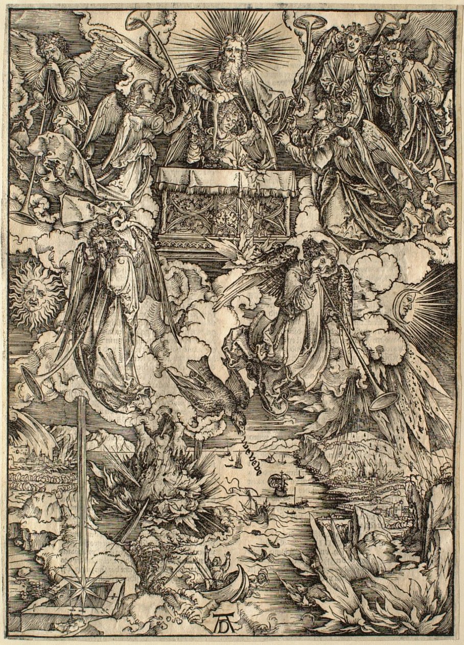 O Apocalipse: os sete anjos com as trombetas de Albrecht Dürer