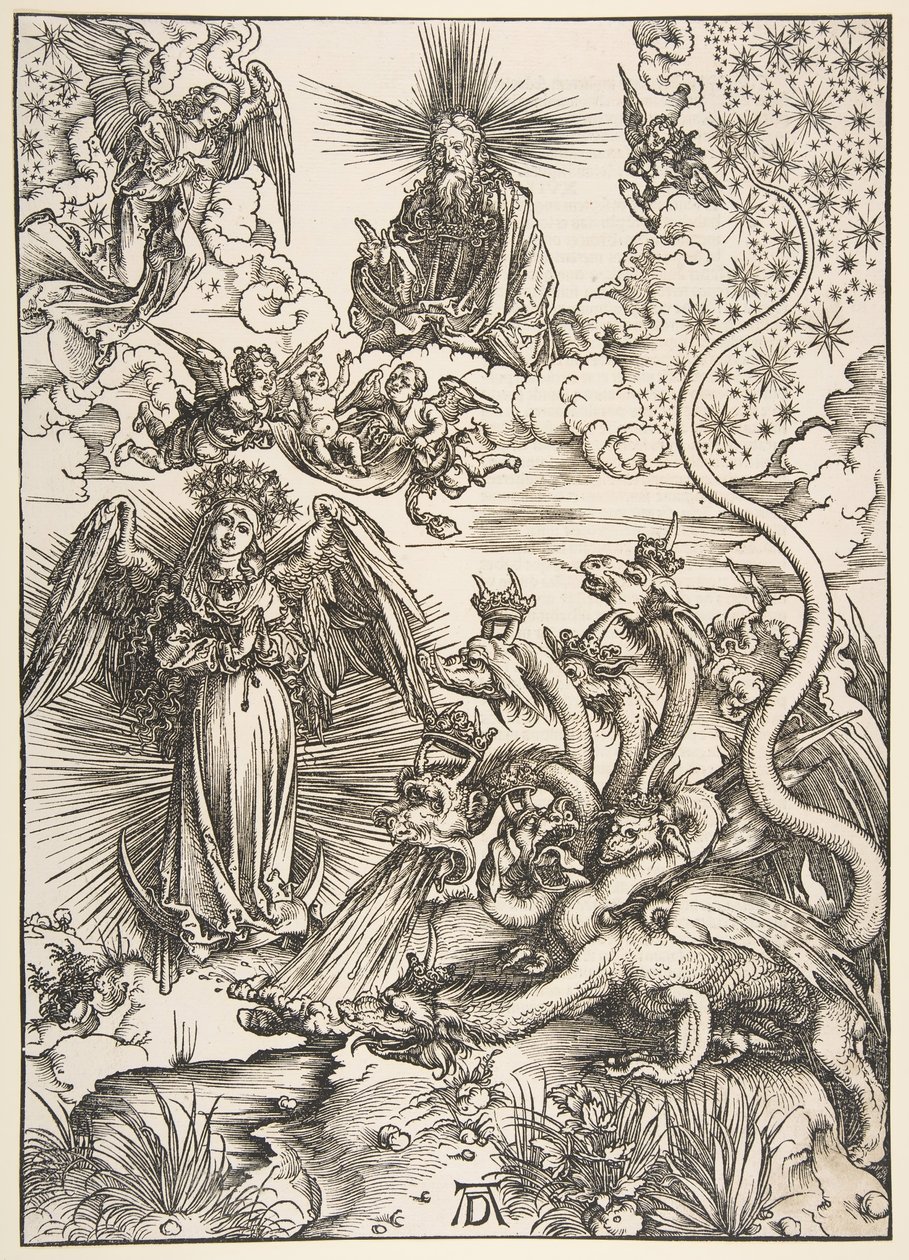 A mulher apocalíptica, da série Apocalypse, 1511. de Albrecht Dürer