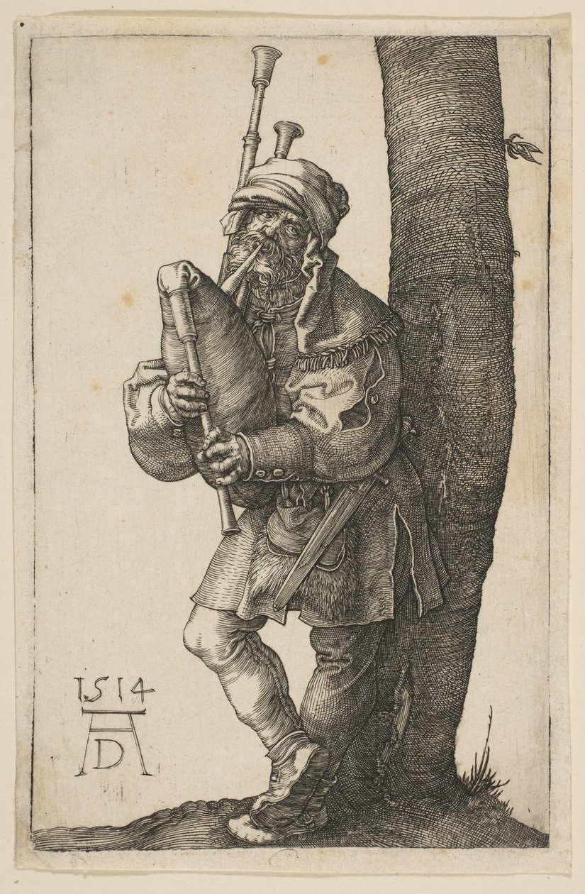 O tocador de gaita de foles, 1514. de Albrecht Dürer