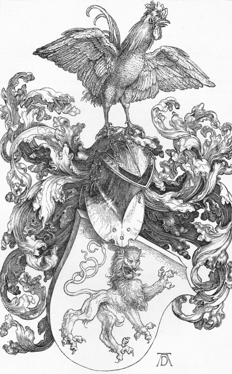 O brasão de armas com um leão e um galo, c1502-1503, 1906 de Albrecht Dürer