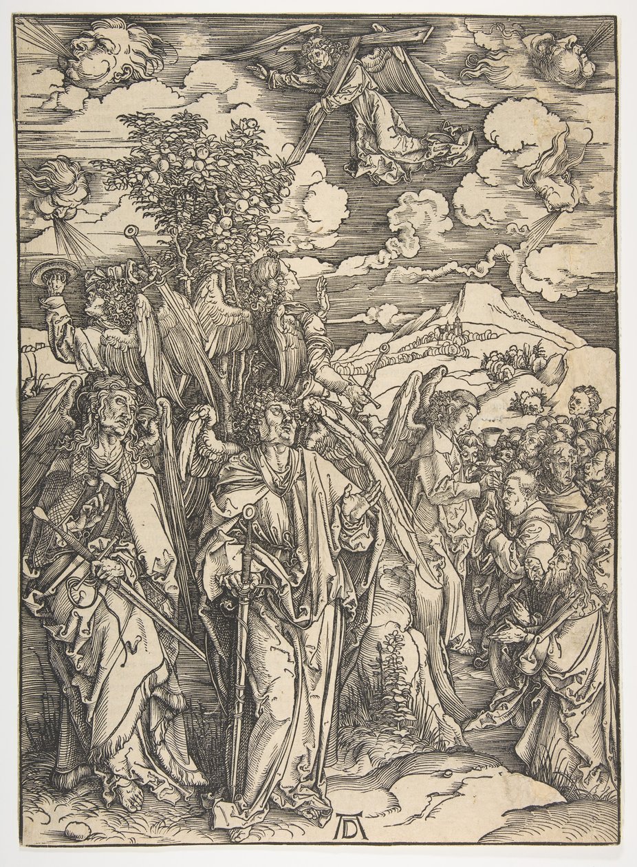 Os quatro anjos segurando os ventos, de The Apocalypse, German Edition, 1498, ca. 1498 de Albrecht Dürer