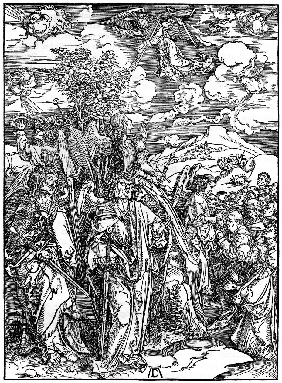Os quatro anjos segurando os ventos, 1498, 1936 de Albrecht Dürer