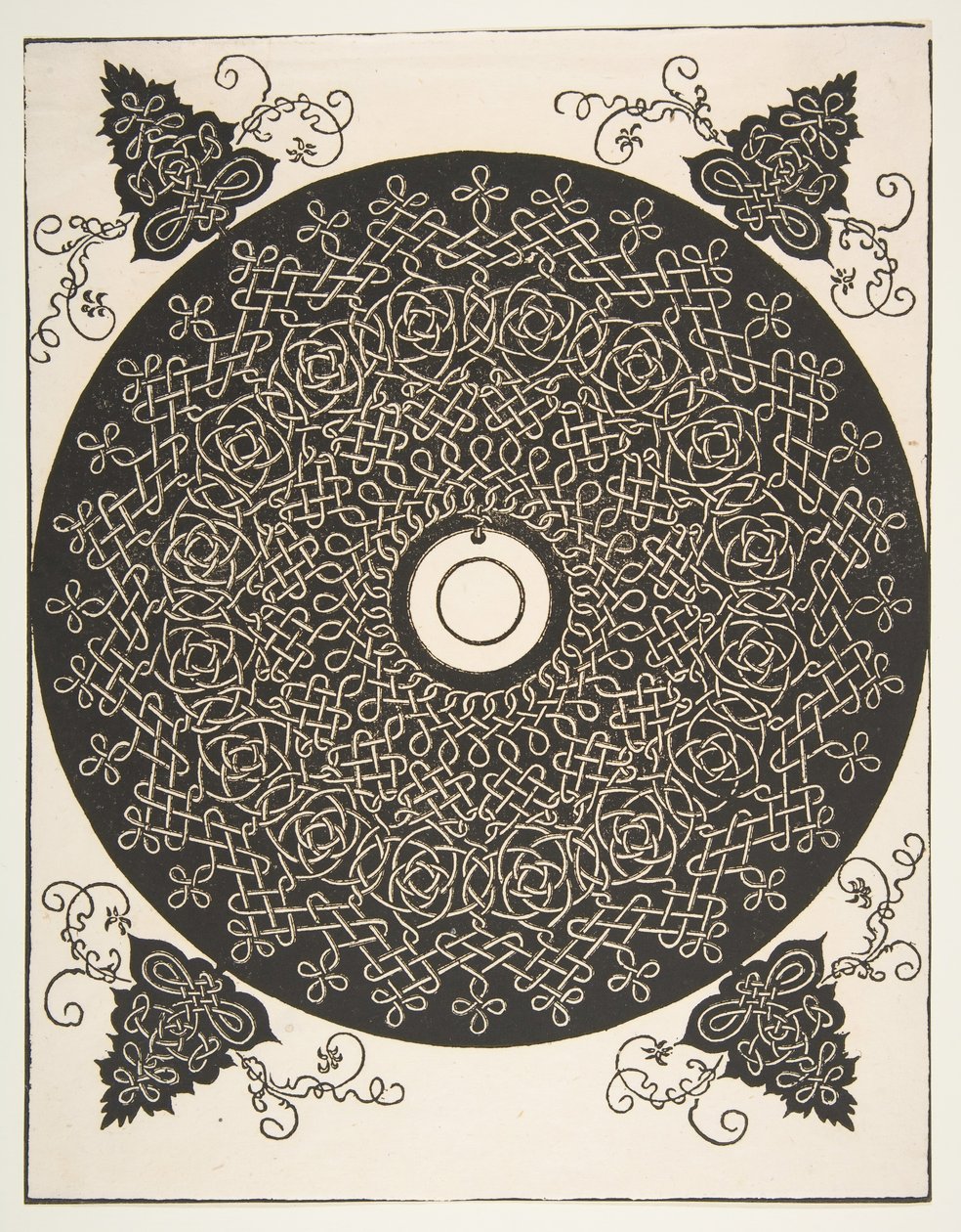 O quarto nó. Roundel entrelaçado com um medalhão redondo em seu centro, 1521 antes. de Albrecht Dürer