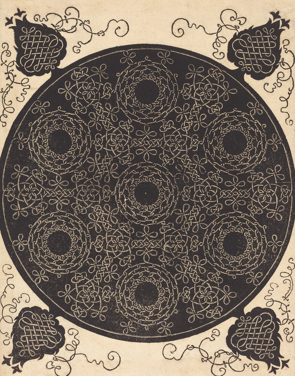 O Quarto Nó combinando sete grupos circulares de nós com centros pretos, provavelmente 15061507. de Albrecht Dürer