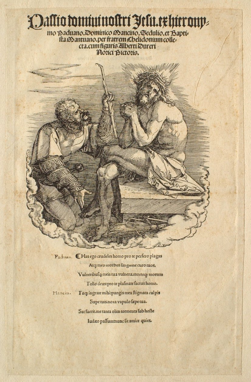 A Grande Paixão: O Homem das Dores escarnecido por um soldado de Albrecht Dürer