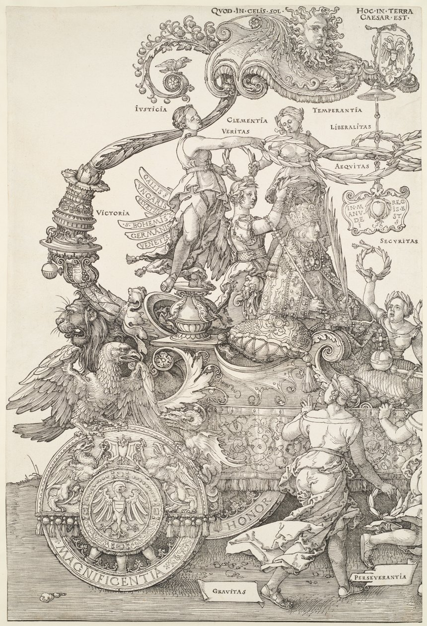 O grande carro triunfal: parte esquerda do carro com o imperador coroado pela Vitória de Albrecht Dürer