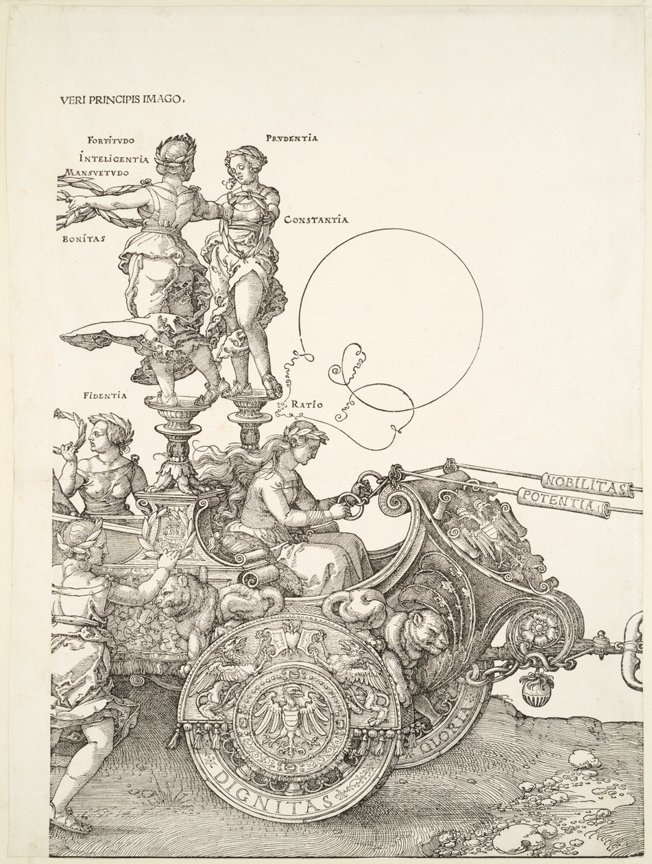 O grande carro triunfal: parte direita do carro com Fidentia e Ratio de Albrecht Dürer