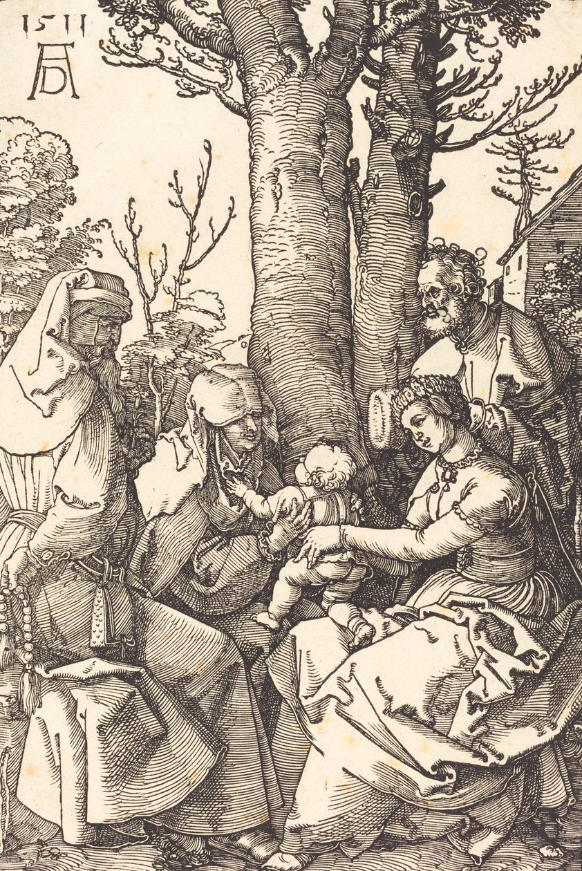 A Sagrada Família com Joachim e Anne debaixo de uma árvore, 1511. de Albrecht Dürer