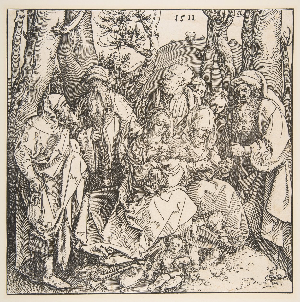 A Sagrada Família com Santos e Dois Anjos Musicais, 1511. de Albrecht Dürer